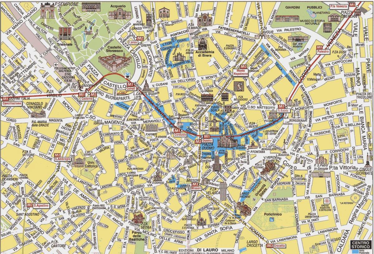 milan mapa ng lungsod na may mga atraksyon
